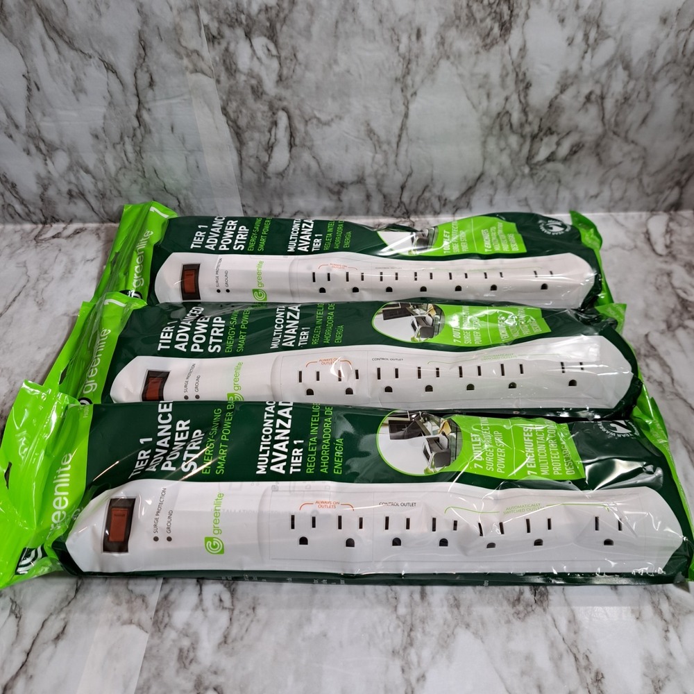Greenlite Set/3 Advanced Power Strip 7 Outlet Surge‎ Protection Ideal For PC/TV